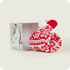 Warmies® Rolled Long Hot Water Bottle Red Nordic Knit