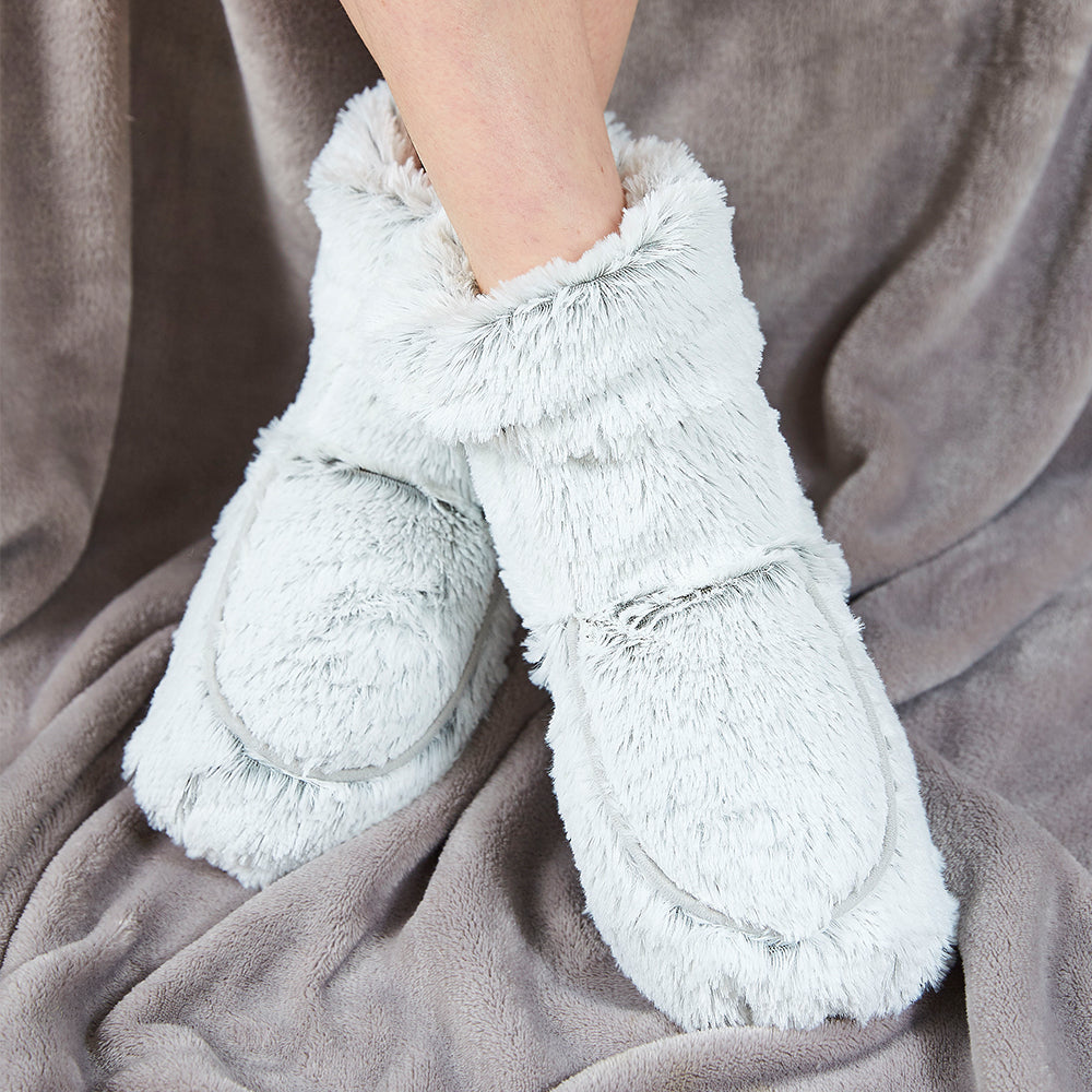 Warmies® Fully Microwaveable Plush Boots Marshmallow Grey, Heatable Soft Cuddly Boots With Relaxing Lavender Scent
